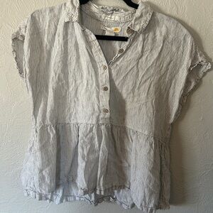 C&C California Striped Linen White Blouse
